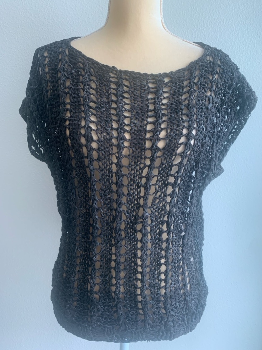 Vintage Handmade Braided Leather Suede Short Sleeve Top